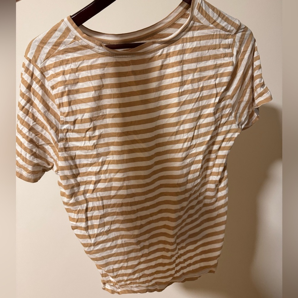 Everlane Tan and White Striped Top